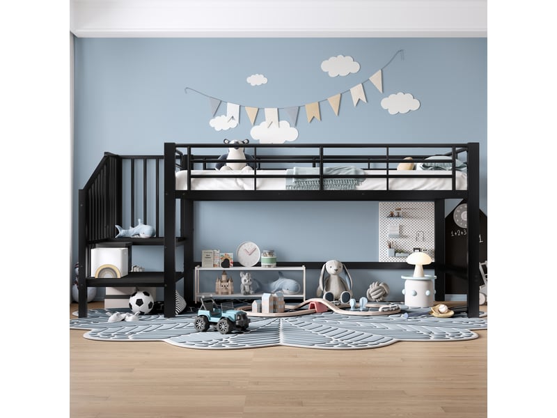 Lit mezzanine 90x200 cm coloris noir métal lit enfant noir - Conforama B