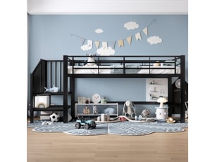 Lit mezzanine 90x200 cm <strong>MERAX</strong>  <strong>lit enfant noir</strong> coloris noir