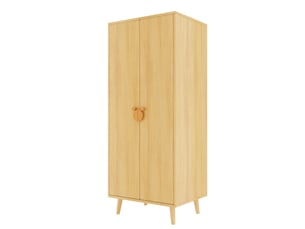 Armoire 2 portes avec penderie et rangement inférieur, poignées fantaisie, pieds surélevés, bois naturel, 70 × 55 × 170 cm