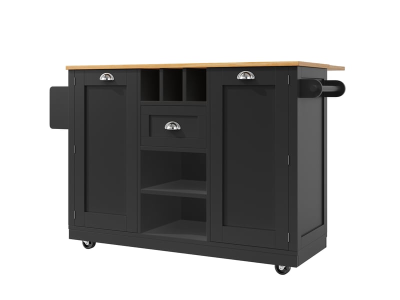  Desserte de cuisine 140 x 40 x 93,5 cm noire en mdf, plateau rabattable, range-bouteilles, rangement mobile  - Conforama D