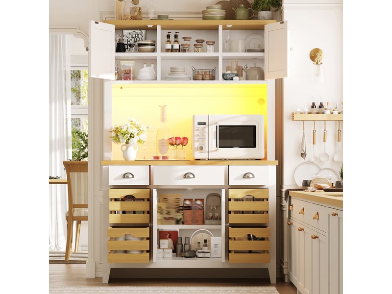  Buffet de rangement - armoire haute led avec éclairage rgb, meuble de rangement moderne avec dispositif anti-basculement, blanc  - Conforama D
