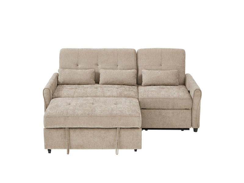 Canapé convertible 3 places 176x148x83 cm en chenille marron clair - Conforama D