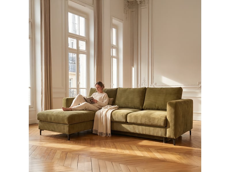 Canapé d'angle droit convertible - 4 places - velours côtelé - fiesole - vert olive 3CA52.CA.4AC.G.04 - Conforama D