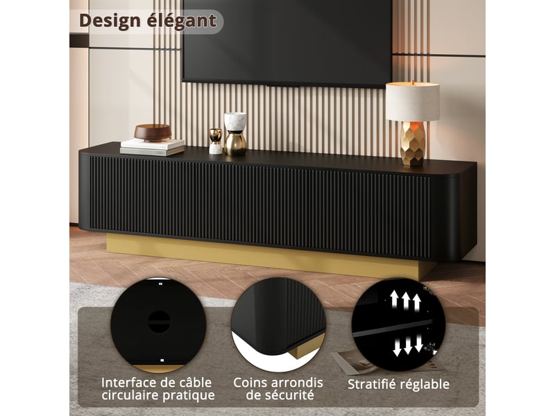  Meuble tv avec 3 portes, étagère réglable et passe-câbles pour salon 170×40,5×47 cm noir  - Conforama D