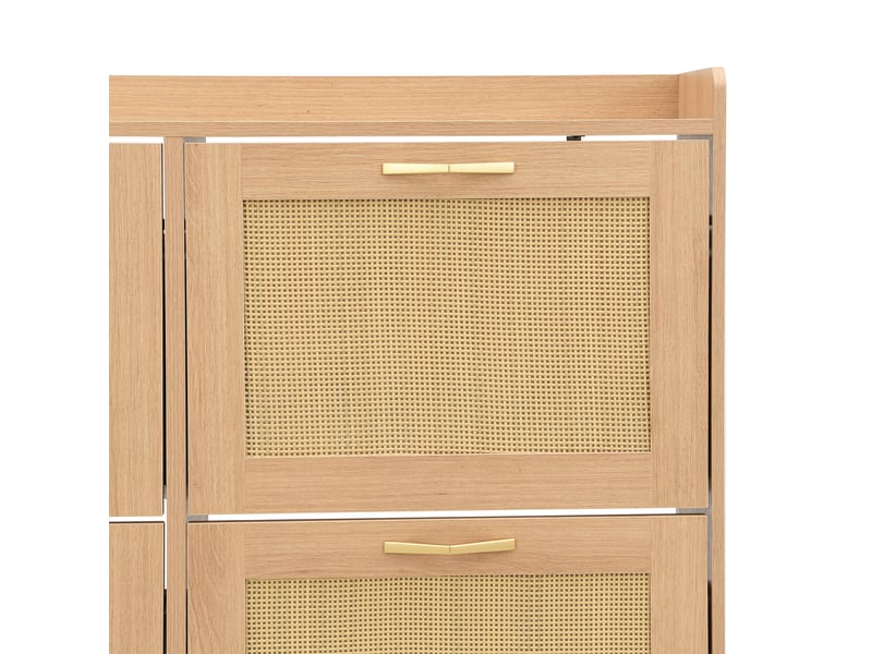  Meuble à chaussures 108,5x24x100 cm, format étroit idéal couloir, capacité 4 portes, structure robuste mdf et métal, finition chêne clair  - Conforama W