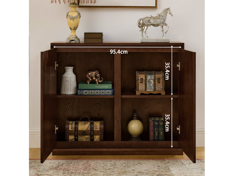 Buffet et enfilade avec 2 portes rainurées en v, 2 ouvertures pour prises, pour salon, en bois et mdf, noyer foncé - Conforama C