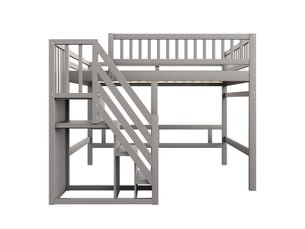 Lit mezzanine 140x200 cm, cadre de lit double en bois massif, gris, lit enfant avec placard de rangement