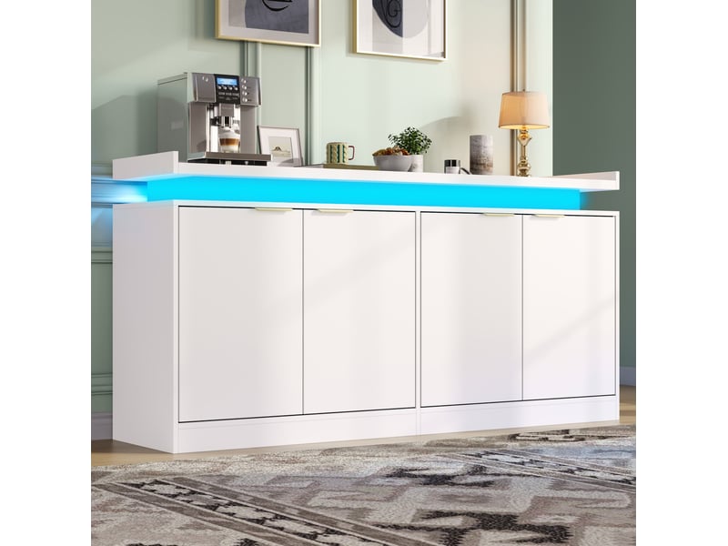  Buffet et enfilade avec portes, niches et éclairage led rgb, en mdf blanc, pour cuisine, 160 × 39 × 83 cm  - Conforama B