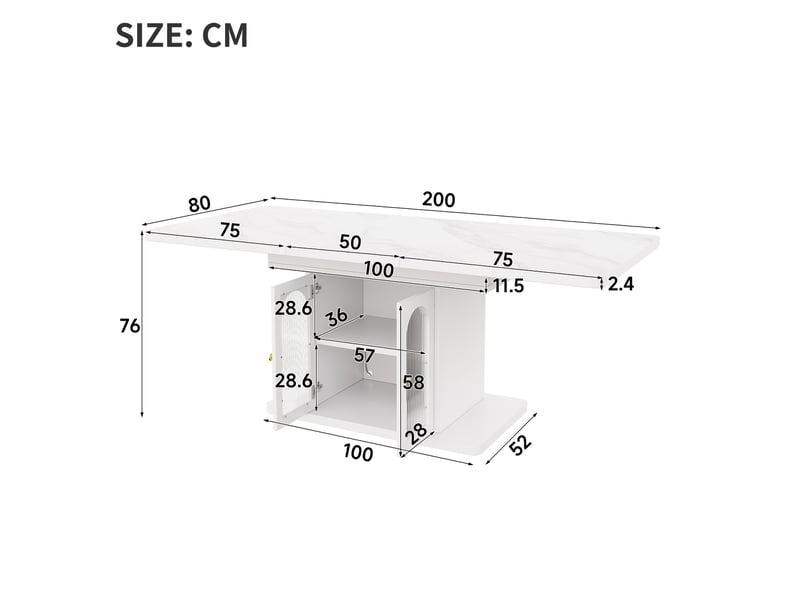  Table à manger extensible blanche 150–200 × 80 × 76cm, rangements intégrés, éclairage led, plateau épais  - Conforama D
