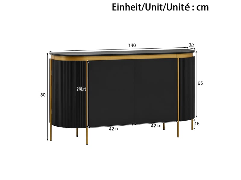  Buffet 140x38x80 cm 4 portes mdf noir  - Conforama E
