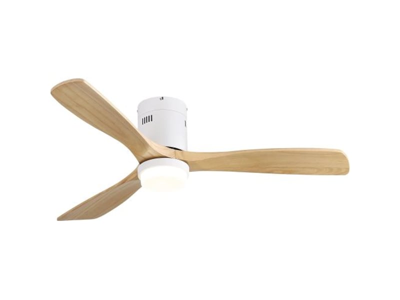  Ventilateur de plafond led 132 cm avec télécommande, 3 pales en bois massif, moteur dc réversible 6 vitesses pour salon  - Conforama R