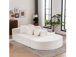 Canapé modulable 5 places convertible en lit, chenille blanc, structure mousse, sans montage evryae