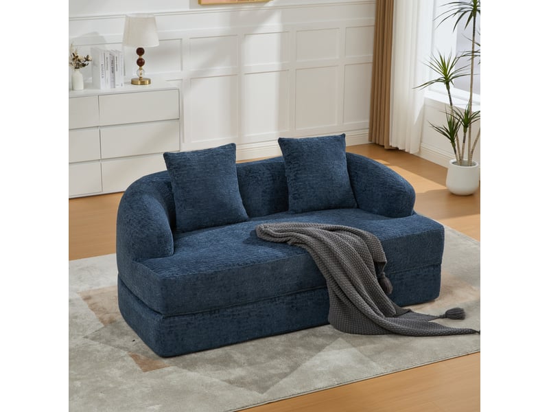  Canapé convertible 2 places 157*84*65 cm en chenille bleu marine chicfurn  - Conforama B