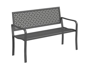 Banc de jardin 2 places en acier gris foncé, dossier géométrique anti-rouille, résistant aux intempéries