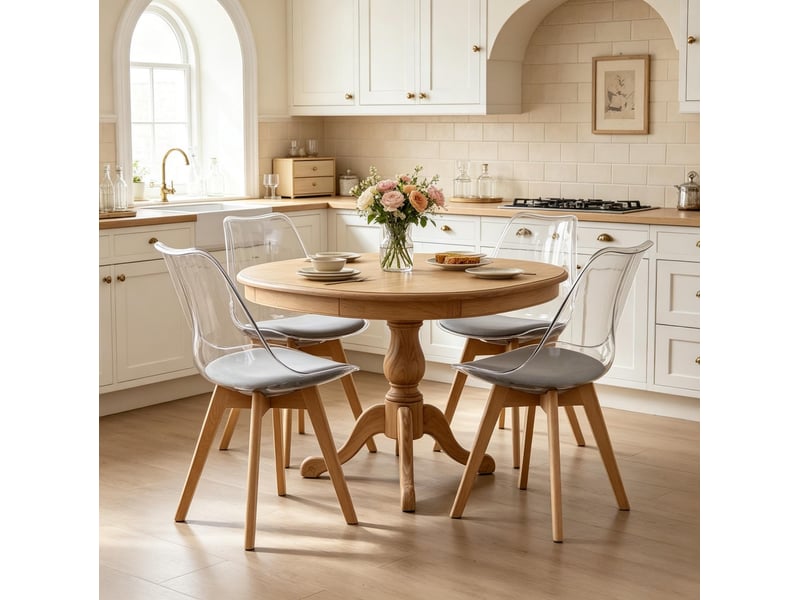 Lot de 4 chaises de salle à manger 42x42x83 cm – gris – assise en simili cuir et pieds en bois  - Conforama D
