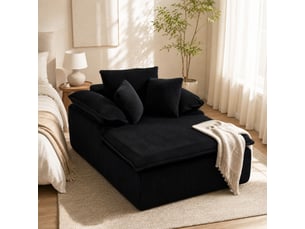 Canapé droit relax 1 place en velours côtelé noir, sans montage, avec larges accoudoirs pour lire confortablement