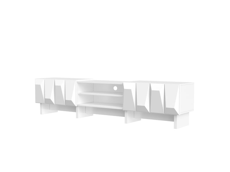  Meuble tv - ensemble de meubles de salon avec façade 3d, meuble tv bas, vitrine et table basse, blanc  - Conforama B