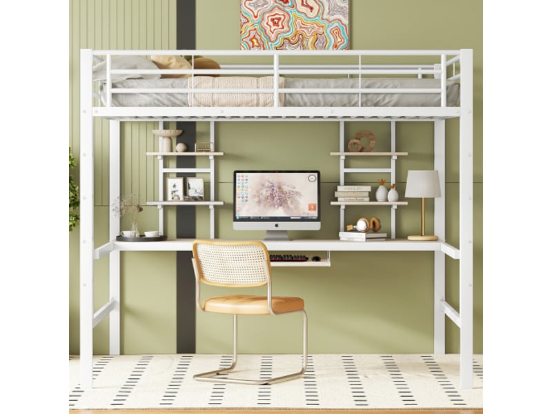  Lit mezzanine 140x200 cm coloris blanc métal lit enfant blanc - Conforama D