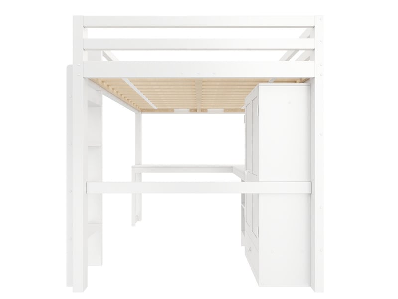  Lit mezzanine 140x200 cm avec bureau, étagères, armoire, port usb et éclairage led, blanc  - Conforama E