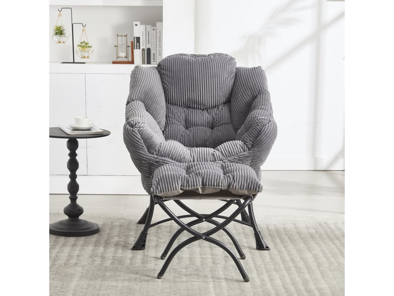  Fauteuil lounge 70x64x95cm – fauteuil de relaxation ergonomique rembourré avec repose-pieds et poche latérale – gris  - Conforama D