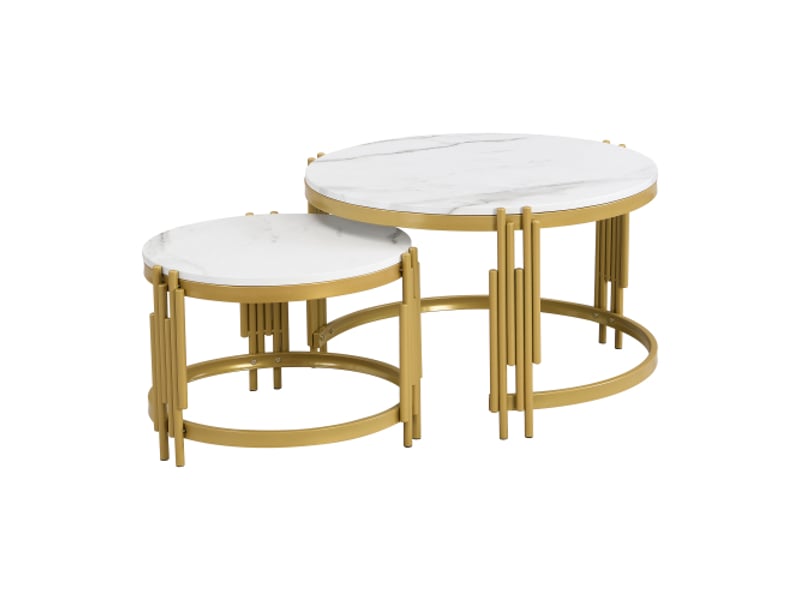 Tables basses modulables, tables rondes, aspect marbre, structure en métal doré, disponibles en deux tailles - Conforama D