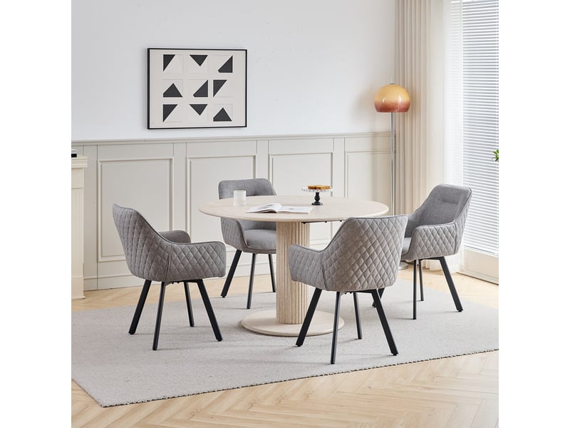  Lot de 6 chaises pivotante à 360°, chaise salle à manger moderne, chaises à haut dossier en motif en losanges, cuisine en lin, gris clair  - Conforama C