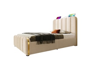 Lit avec rangement 90x200 cm <strong>HAVRYA</strong>  <strong></strong> coloris beige