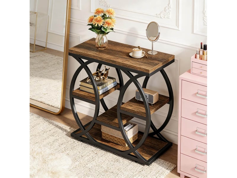  Console à niveaux avec rangement ouvert, structure métallique, pour salon et entrée, 72 × 61,5 × 11,5 cm  - Conforama C