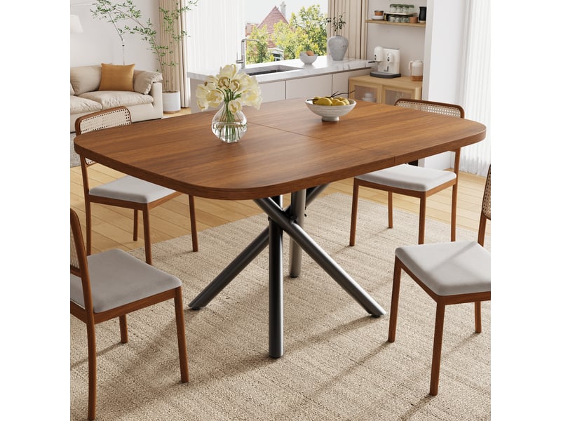  Table de cuisine extensible 115-155-195x115x75cm pour 4 à 8 personnes, piètement métallique en x robuste et hauteur des pieds réglable, chêne evarich - Conforama B