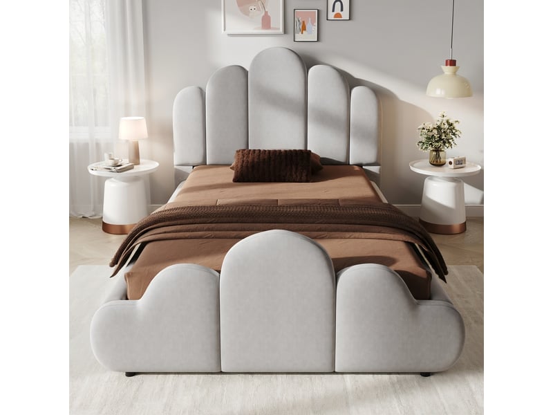  Lit d'enfant 90 x 200 cm, aux angles arrondis, en velours, rose  - Conforama B