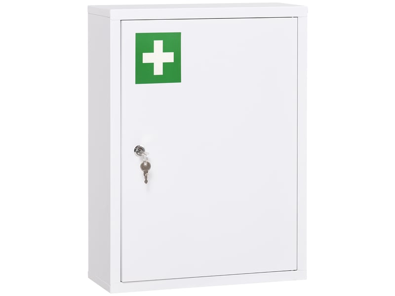  Armoire à pharmacie murale en acier, armoire à médicaments à 3 niveaux porte verrouillable 2 clés, 40x15x53,5cm, blanc  - Conforama A