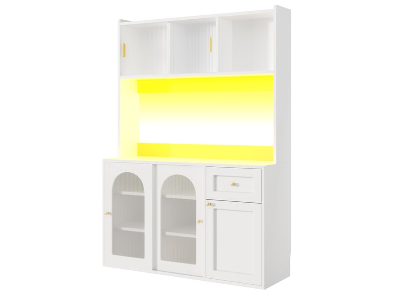  Buffet haut blanc 120 x 40 x 180 cm, vitrine + led + étagères réglables – rangement  - Conforama D
