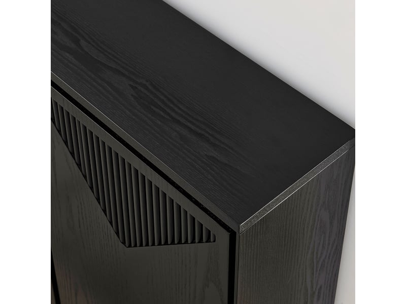  Buffet étroit 99x23,5 cm avec portes à motif chevron, rangement et pieds en bois massif, mdf, style mid-century, noir  - Conforama E