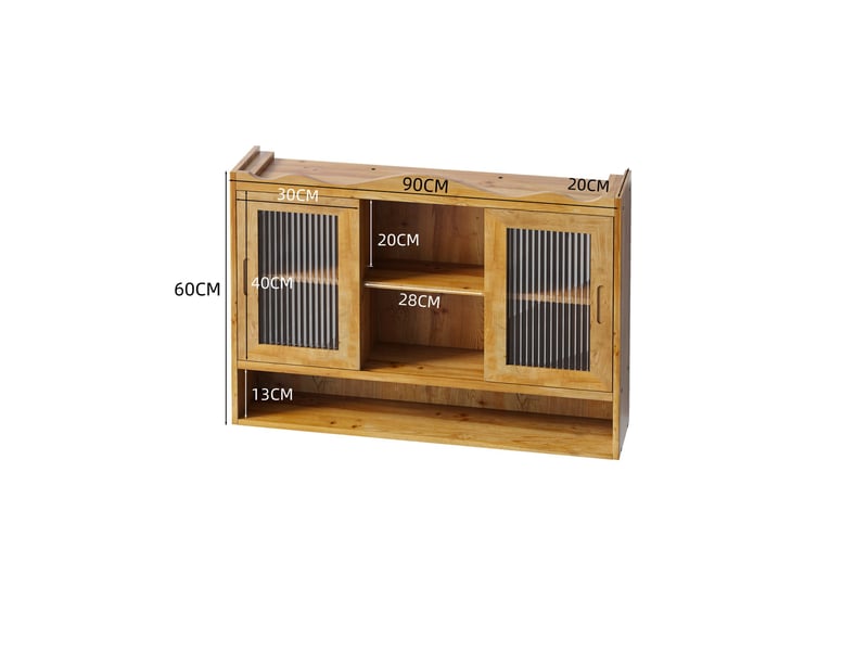  Armoire murale avec 2 portes coulissantes, 3 niveaux et étagères amovibles, en bois naturel, 90 × 20 × 60 cm  - Conforama E