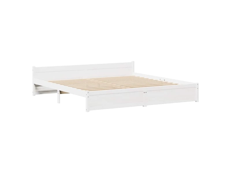  Lit double- lit adulte -  cadre de lit sans matelas blanc 180x200 cm bois massif de pin  - Conforama D