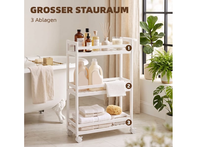  Desserte 55x20x75 cm 3 niveaux à roulettes bois blanc  - Conforama E