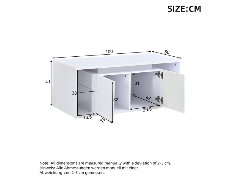 Table basse avec led, 2 portes et rangements semi-ouverts pour salon en panneau de particules blanc 100 × 50 × 41 cm - Conforama C