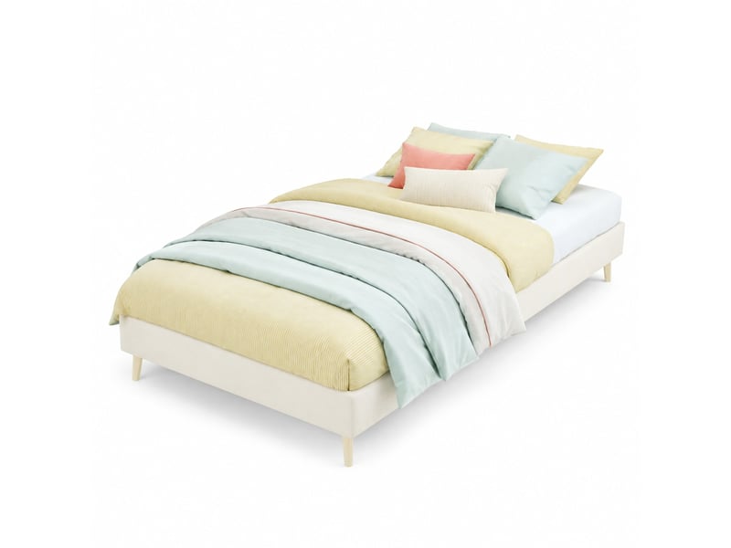  Cadre de lit 1 place 90x200 cm beige en tissu et métal, style moderne  - Conforama A