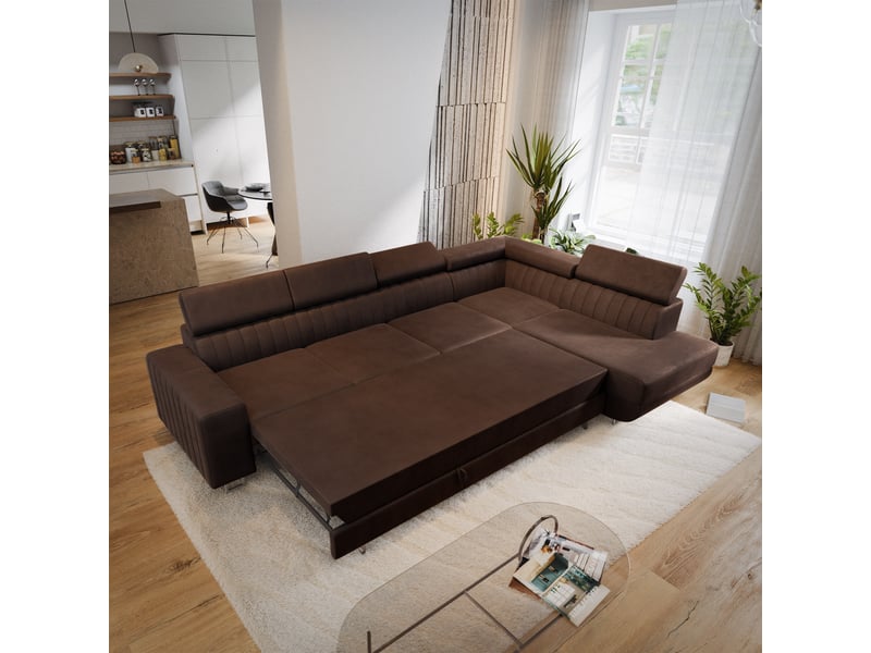  Canapé d'angle hestion, velours marron  - Conforama D
