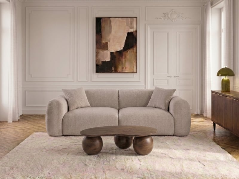  Bobochic canapé droit fixe 3 places siena tissu chenille beige SIENA - Conforama B