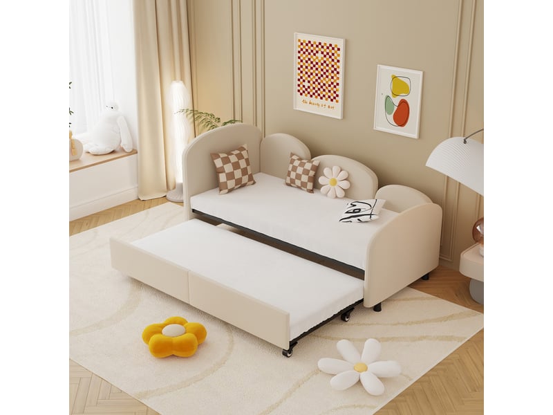  Lit jour bébé en velours et fer beige 90x200 cm  - Conforama D