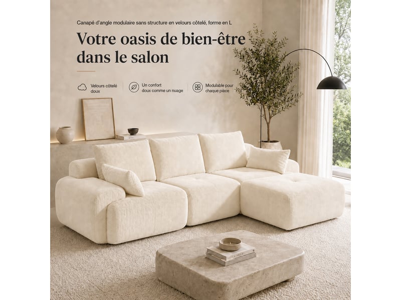  Canapé modulaire à compression, en tissu velours  - Conforama B