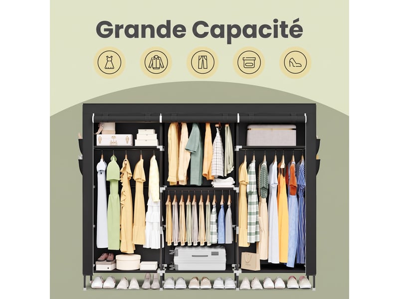  Armoire en tissu grande capacité, penderie avec housse anti-poussière, 189 x 45 x 180 cm, noir  - Conforama E