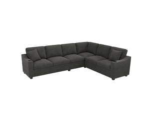 Canapé d'angle modulable 6 places 277x215x85 cm en velours côtelé avec usb type-c, porte-gobelets et 2 coussins - gris