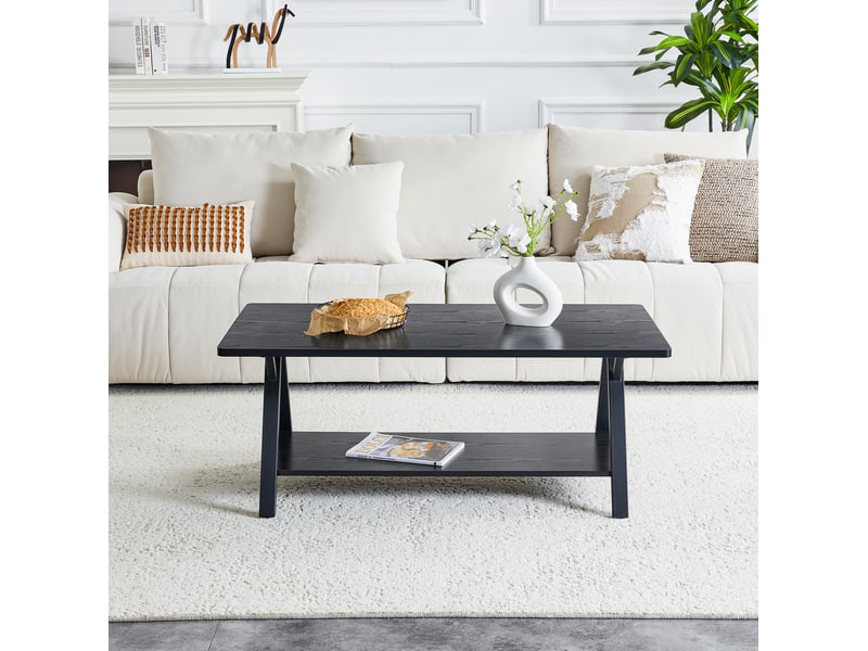  Table basse 110x57x44,5 cm style industriel moderne avec rangement mdf métal noir  - Conforama C