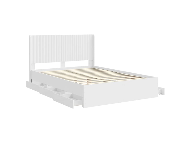 Lit double- lit adulte - cadre de lit avec rangement et tête de lit blanc 150 x 200 cm - Conforama D