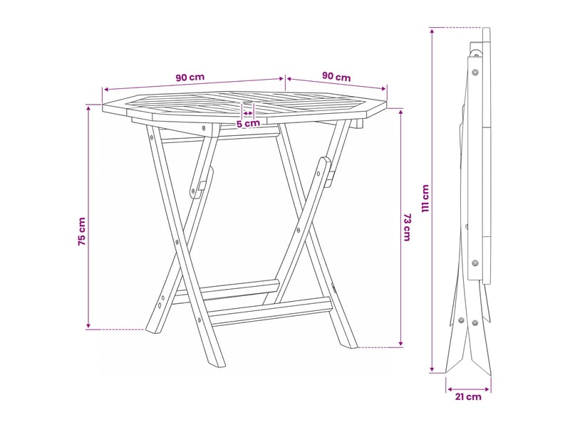 Vidaxl table de jardin pliante naturel 90 x 90 x 75 cm - Conforama C