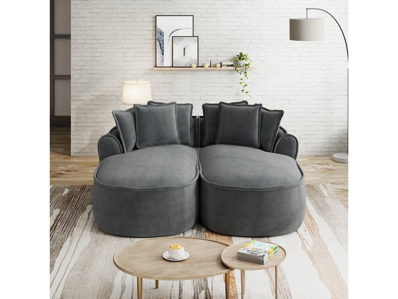 Canapé modulable convertible en méridienne avec coussins, assise profonde en chenille, gris - Conforama C