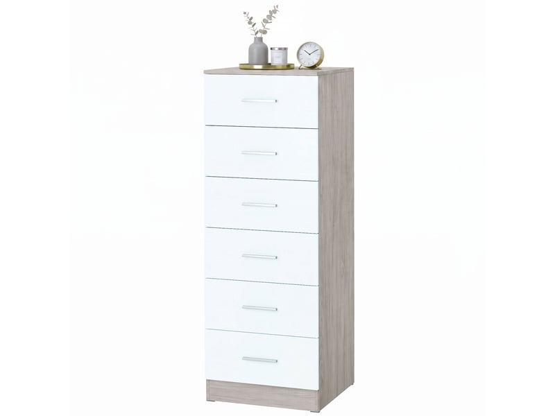  Commode à 6 tiroirs, commode haute de chambre avec dispositif anti-basculement, 40 x 40 x 110 cm, gris clair et blanc  - Conforama B
