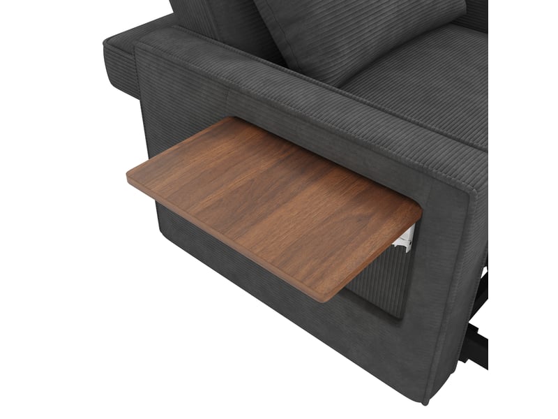 Fauteuil-lit convertible 1 place pliable en velours côtelé gris, avec usb et support pour téléphone - Conforama E